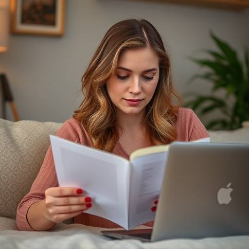 Actrice onderzoekt een script op haar laptop