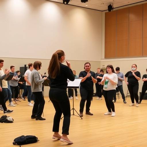 Groep studenten in actieve repetitiesessie bij De Podium Sterren