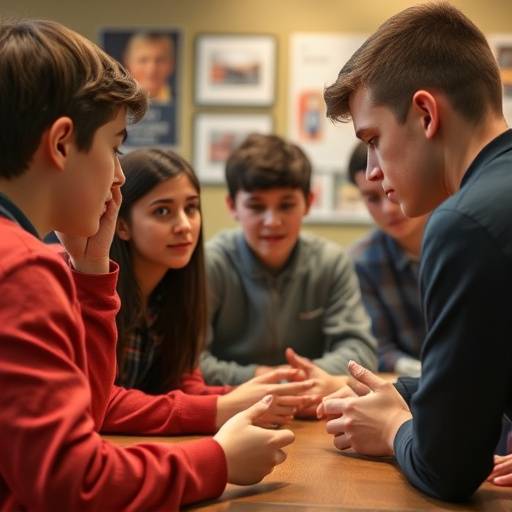 Studenten maken oogcontact tijdens een speloefening