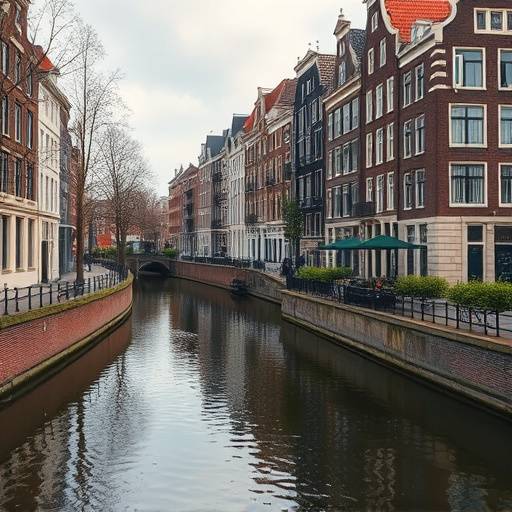 Visuele weergave van Amsterdamse grachten en gebouwen, suggererend onze locatie